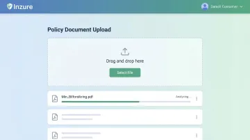 Inzure Danish insurance comparison platform analyzing uploaded policy documents on screen