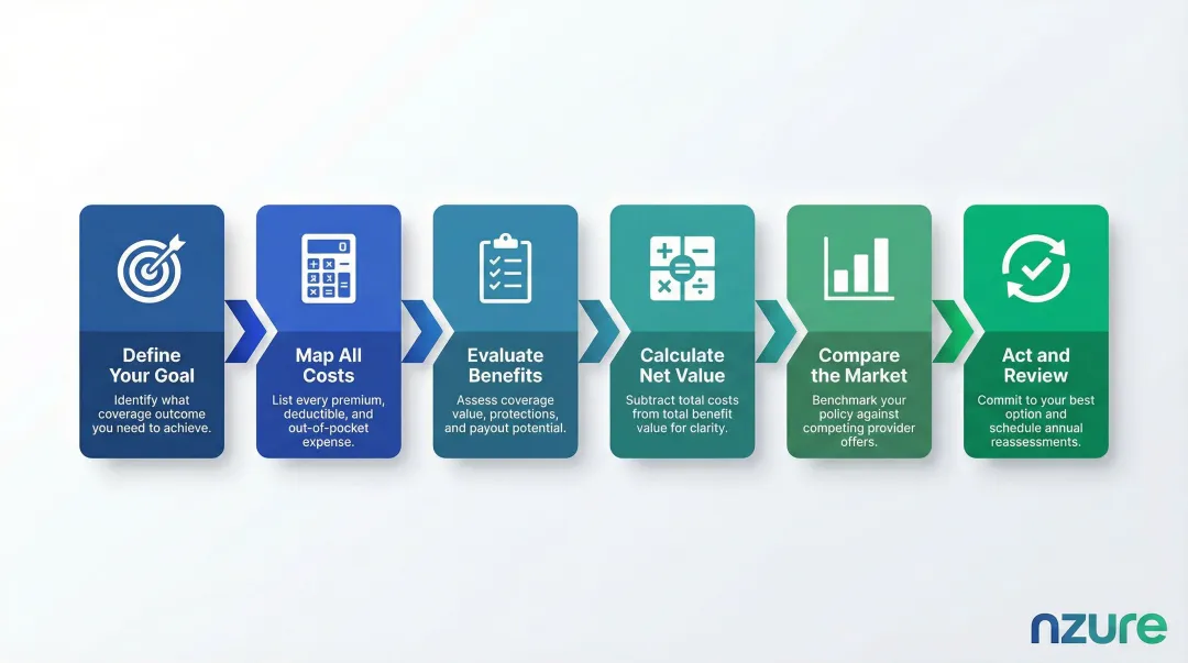 6-step insurance cost-benefit analysis process flow diagram