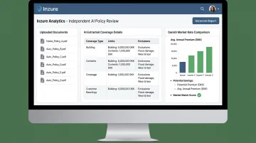 Inzure AI insurance policy analysis dashboard showing coverage breakdown and savings