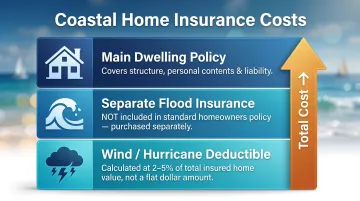 Three-layer coastal home insurance cost structure breakdown infographic