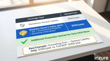 BOP versus standalone coverage annual cost comparison table infographic