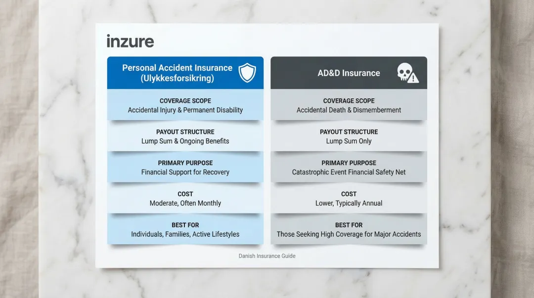Personal accident insurance versus AD&D insurance side-by-side comparison infographic
