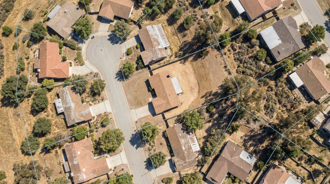 Satellite aerial imagery of residential properties used for AI wildfire risk scoring