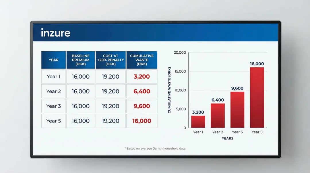 Cumulative loyalty penalty cost over five years for Danish insurance customers