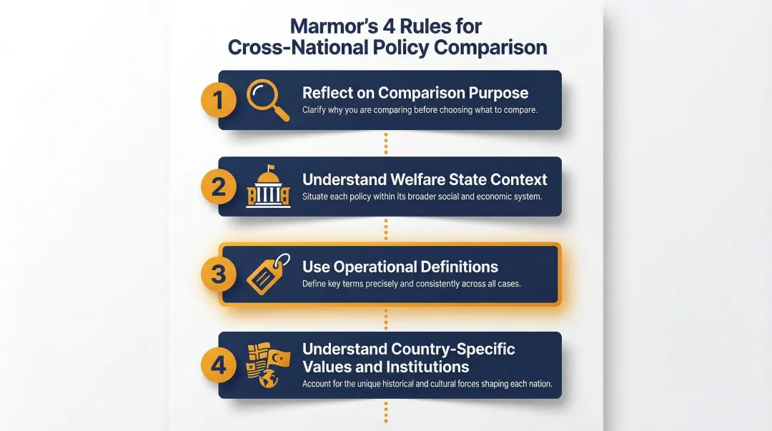 Marmor four rules for valid cross-national policy comparison process infographic