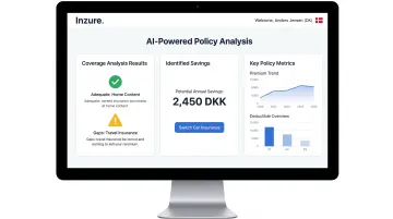 Inzure AI insurance platform dashboard showing policy analysis and savings results