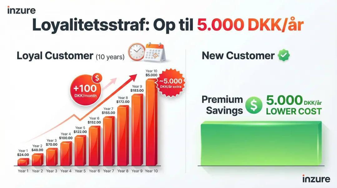 Insurance loyalty penalty cost impact over 10 years silent indexation infographic