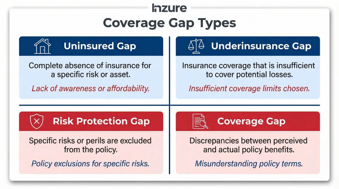 Four types of home insurance coverage gaps comparison infographic