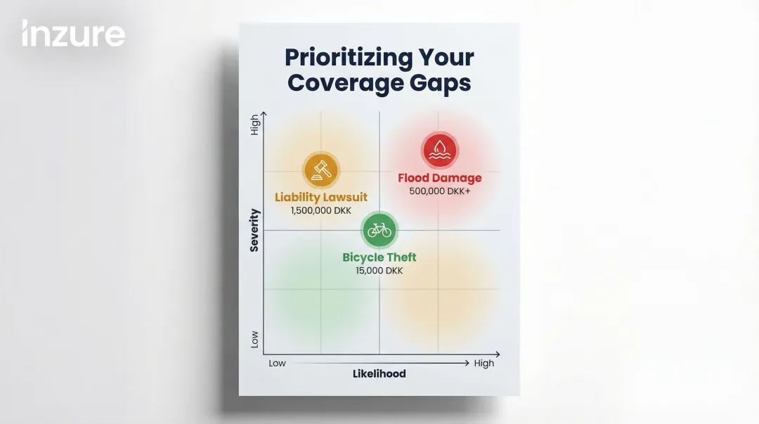 Insurance gap priority matrix comparing severity and likelihood of coverage exposures