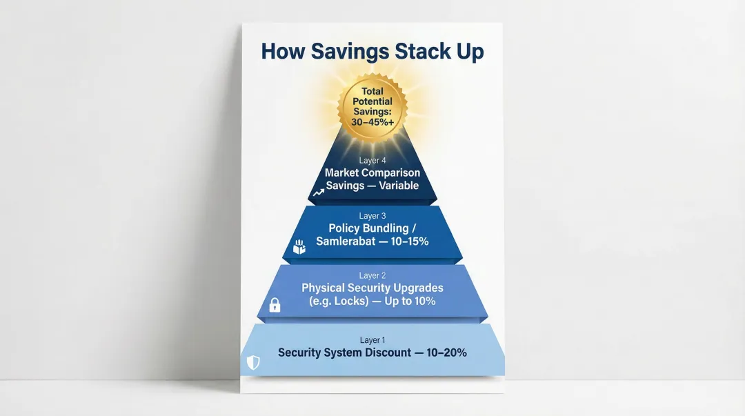 Home insurance discount stacking security system locks bundling policy savings overview