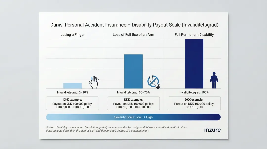 Personal accident insurance disability payout percentage scale by injury type