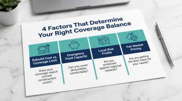 Four-factor home insurance decision framework balancing coverage limits and premiums