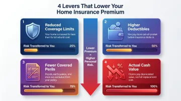 Four premium reduction levers showing trade-offs between cost and coverage protection