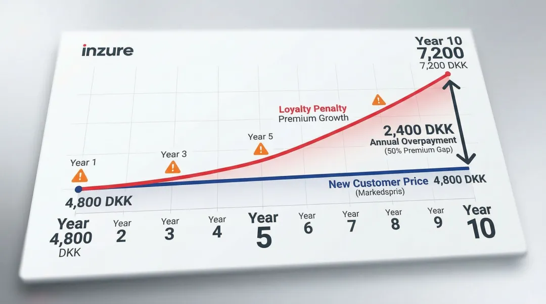 Insurance loyalty penalty premium growth timeline from year one to year ten