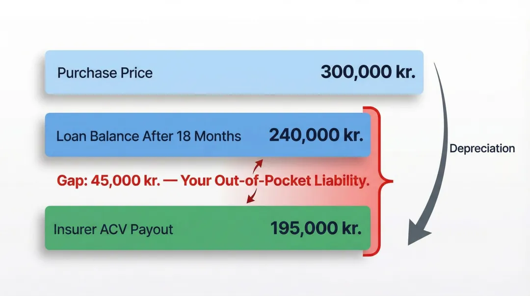 Car loan gap versus actual cash value payout shortfall breakdown infographic