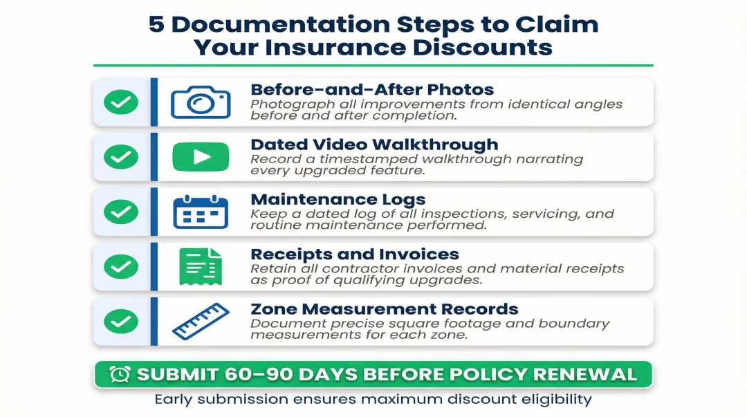 Five-step defensible space documentation checklist for insurance discount claims