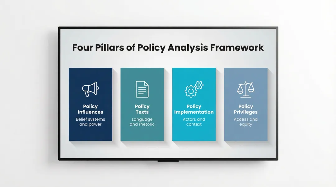 Four-pillar critical policy analysis framework influences texts implementation privileges