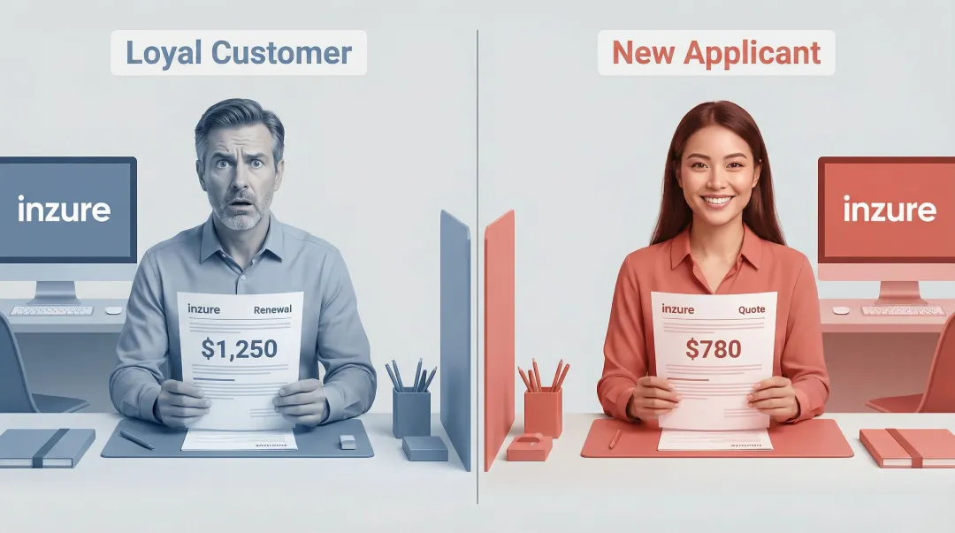 Loyal car insurance customer paying higher premium than new applicant side by side comparison