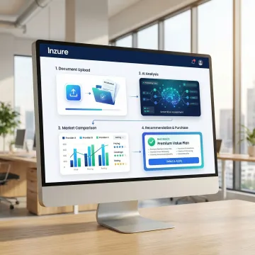 Step-by-step insurance policy analysis process shown on a digital dashboard