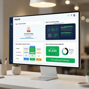 Step-by-step insurance policy analysis process shown on a digital platform interface