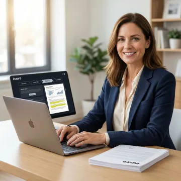 Step-by-step insurance policy review process shown on a laptop screen with analysis results