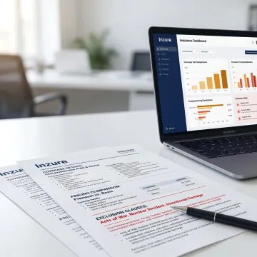Insurance policy review on a laptop