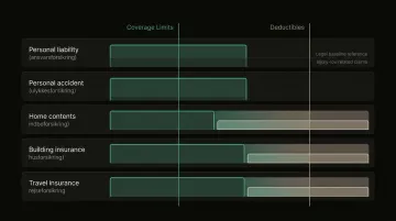 Danish insurance policy types limits and deductibles comparison table infographic