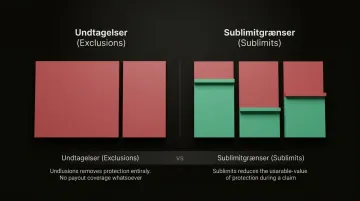 Insurance exclusions versus sublimit coverage gaps comparison infographic