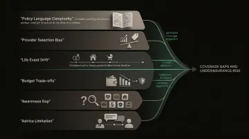Fishbone diagram showing six root causes of insurance coverage gaps