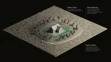 Three defensible space zones diagram showing clearance distances from home