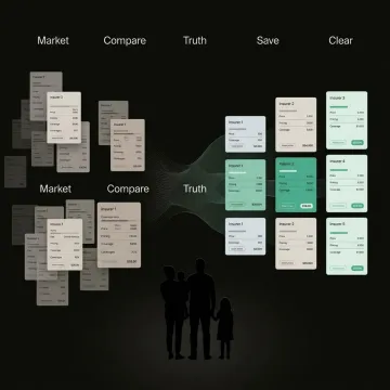 AI dashboard showing insurance policy comparison results for a Danish family