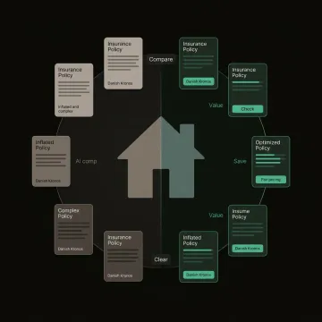 Step-by-step insurance policy analysis process shown on a digital platform interface