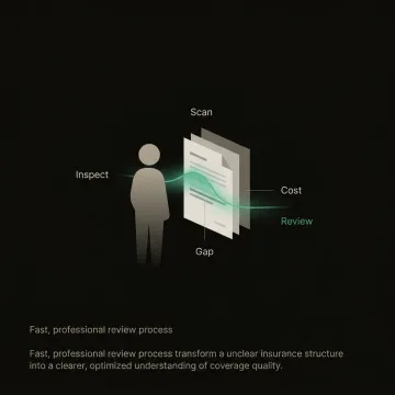 Professional reviewing insurance policy documents with AI analysis on a digital platform