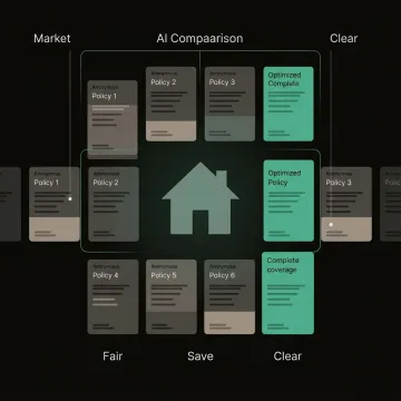 AI dashboard showing a side-by-side home insurance policy comparison with savings highlighted