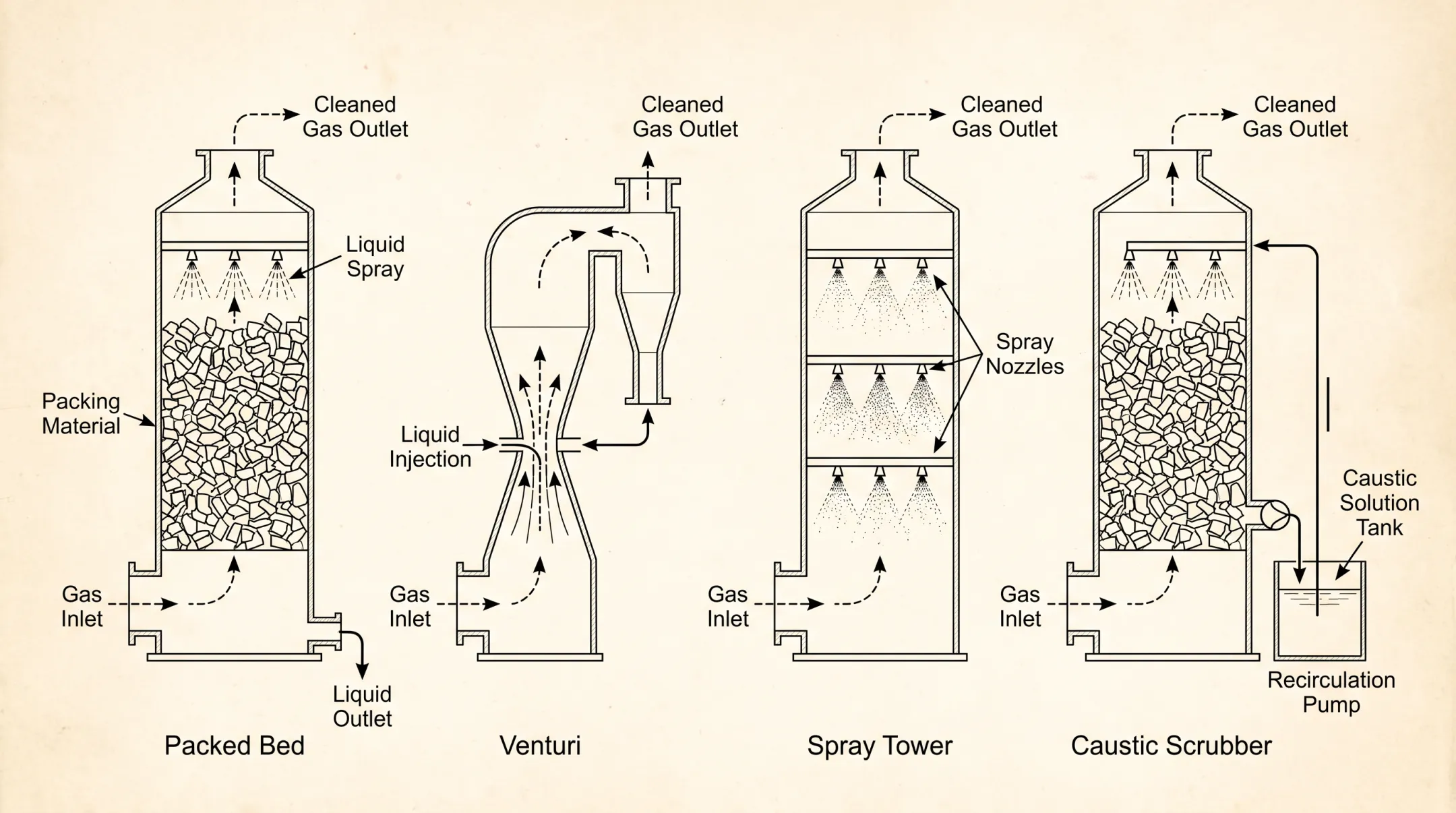 Wet scrubber packed-bed and venturi configuration diagram for acid gas removal