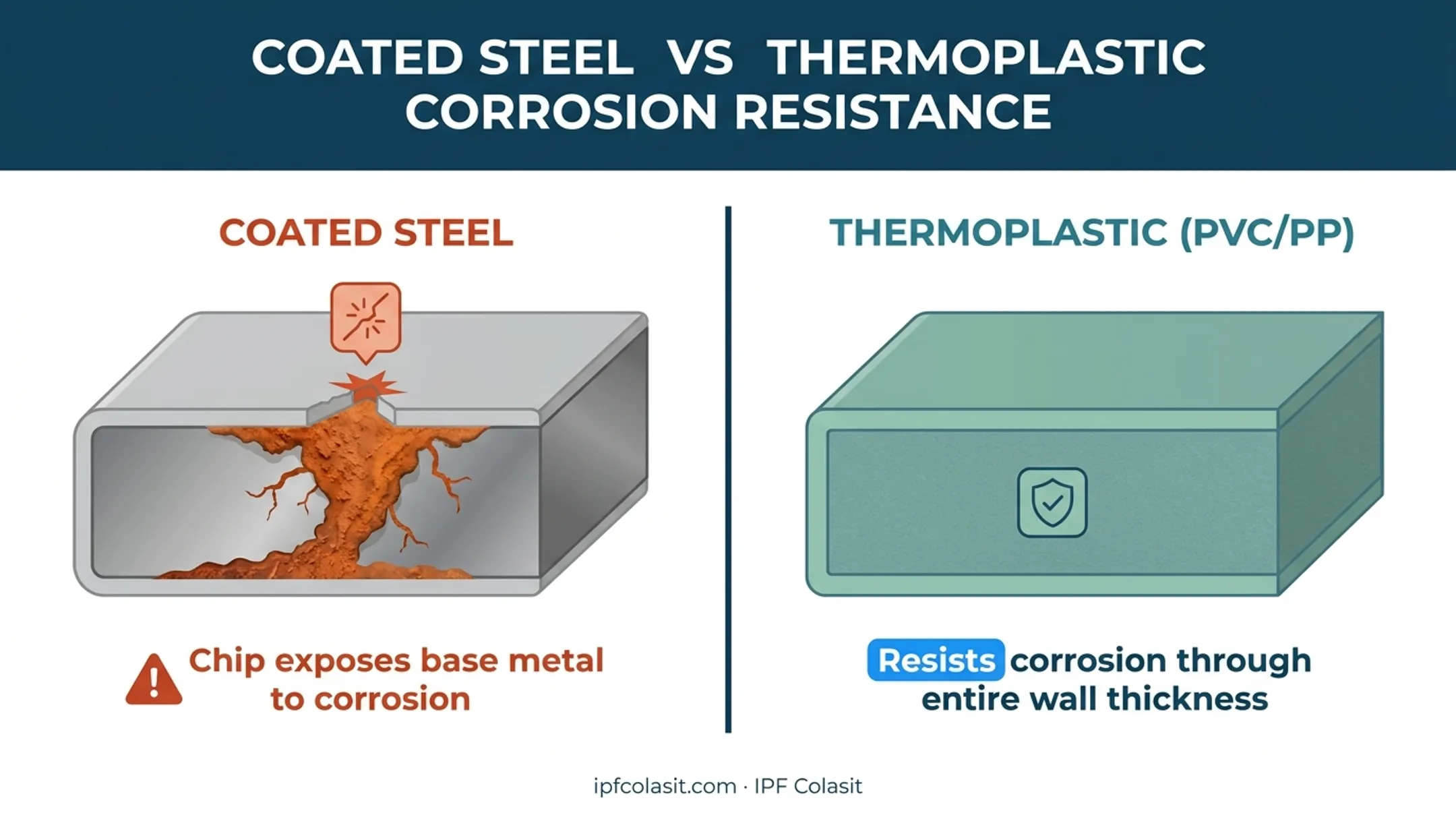 Steel coating failure versus thermoplastic full-wall corrosion resistance comparison