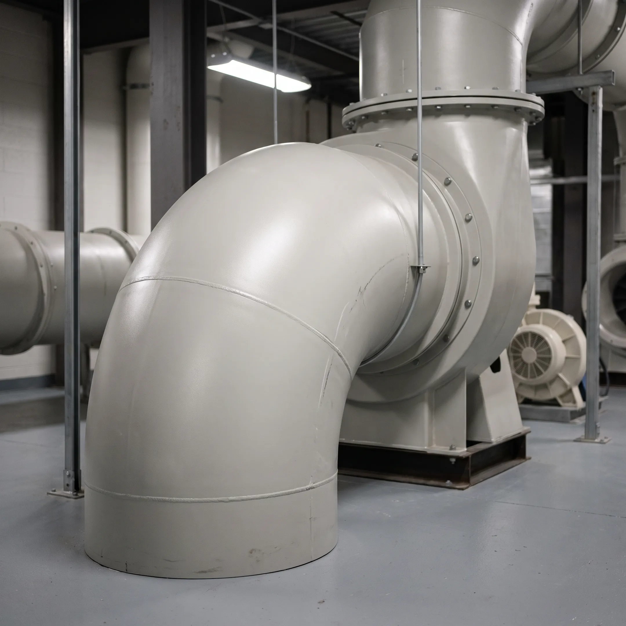 Industrial ventilation ductwork with PVC elbow