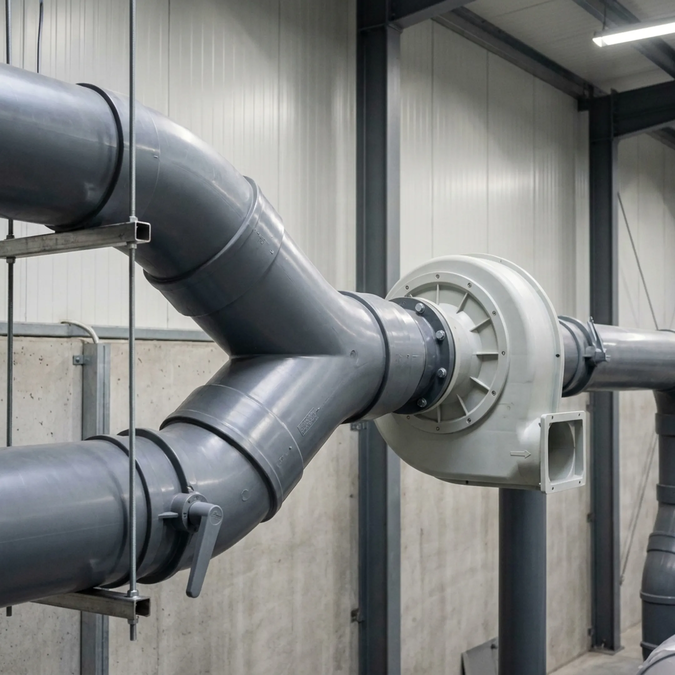 Industrial air handling system with PVC ductwork
