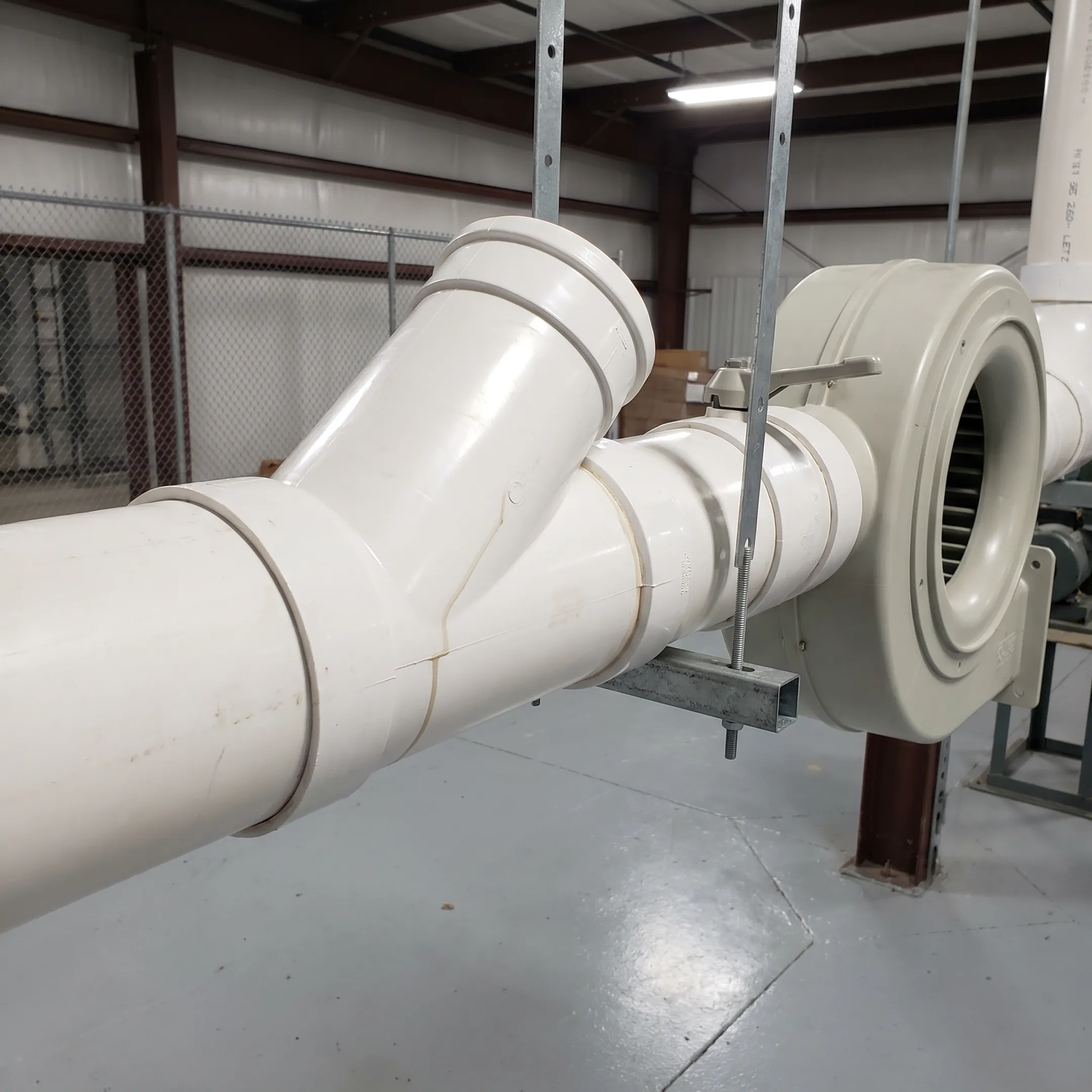 Industrial ventilation ductwork with PVC wye fitting