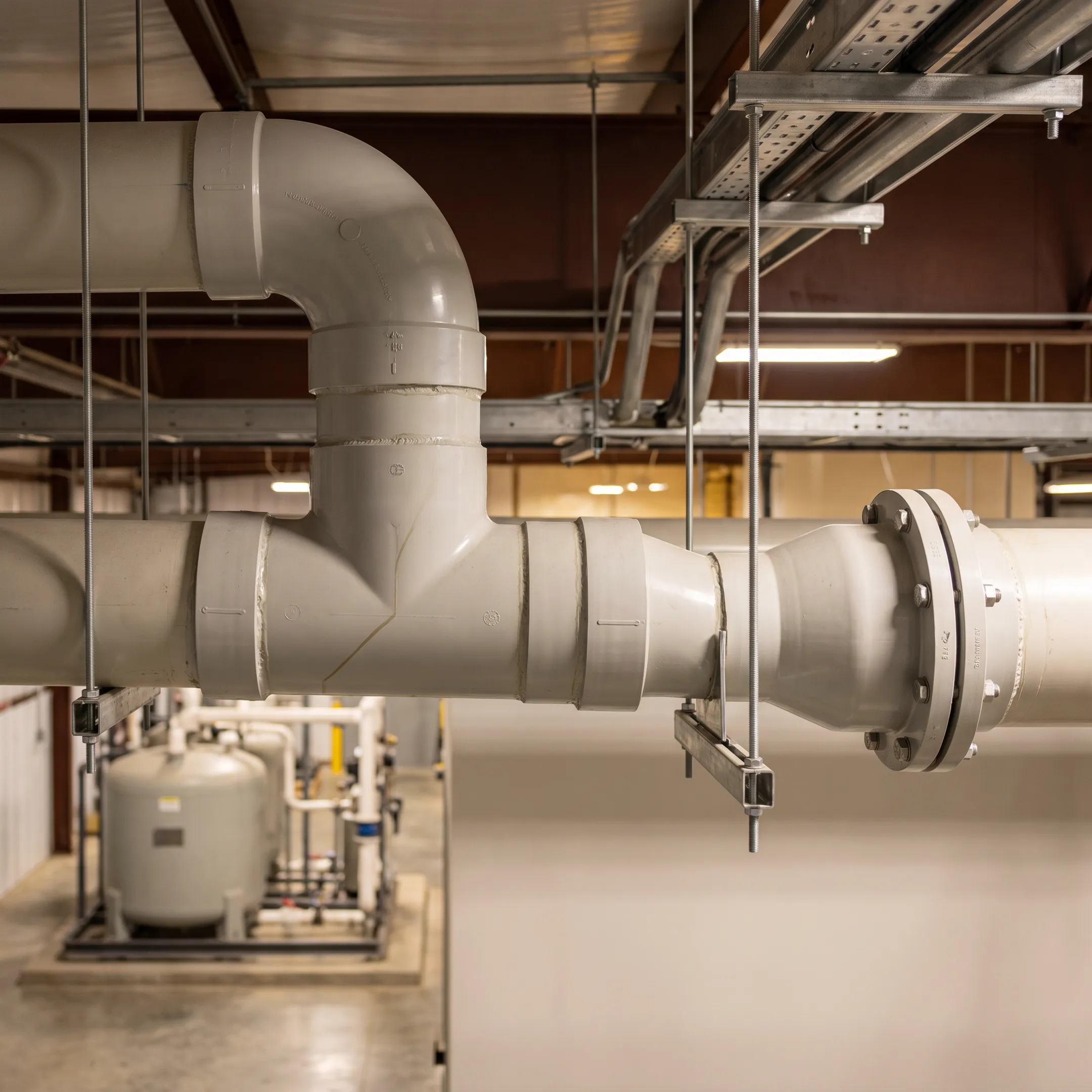 Industrial ventilation ductwork with PVC fittings