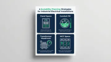 Four industrial electrical scalability planning strategies for future load growth infographic