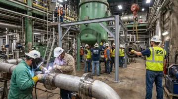 IPS industrial pipefitters team installing process piping in manufacturing facility