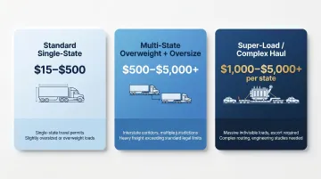 Three-tier oversize load permit cost ranges from standard to super-load