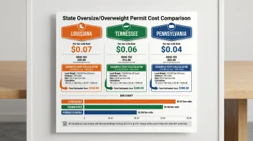 State-by-state overweight permit per-ton-mile rate comparison infographic Louisiana Tennessee Pennsylvania