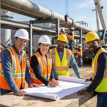 Industrial managers coordinating construction scope and schedule