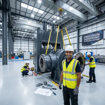 Heavy machinery being installed in an industrial plant