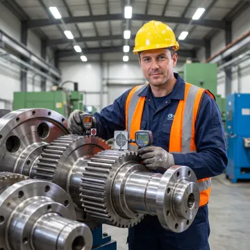 Millwright technician checking machine alignment