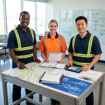 Team reviewing heavy haul permit and route documents