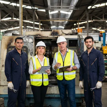 Industrial team coordinating urgent repair work