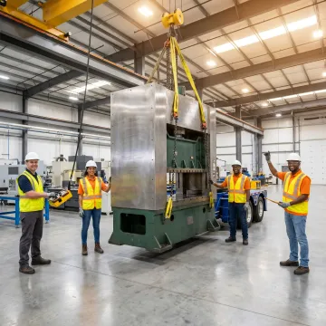 Industrial team relocating heavy equipment